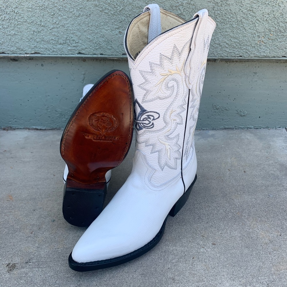 MEN'S WESTERN COWBOY WHITE BOOTS GENUINE LEATHER - Picture 6 of 6